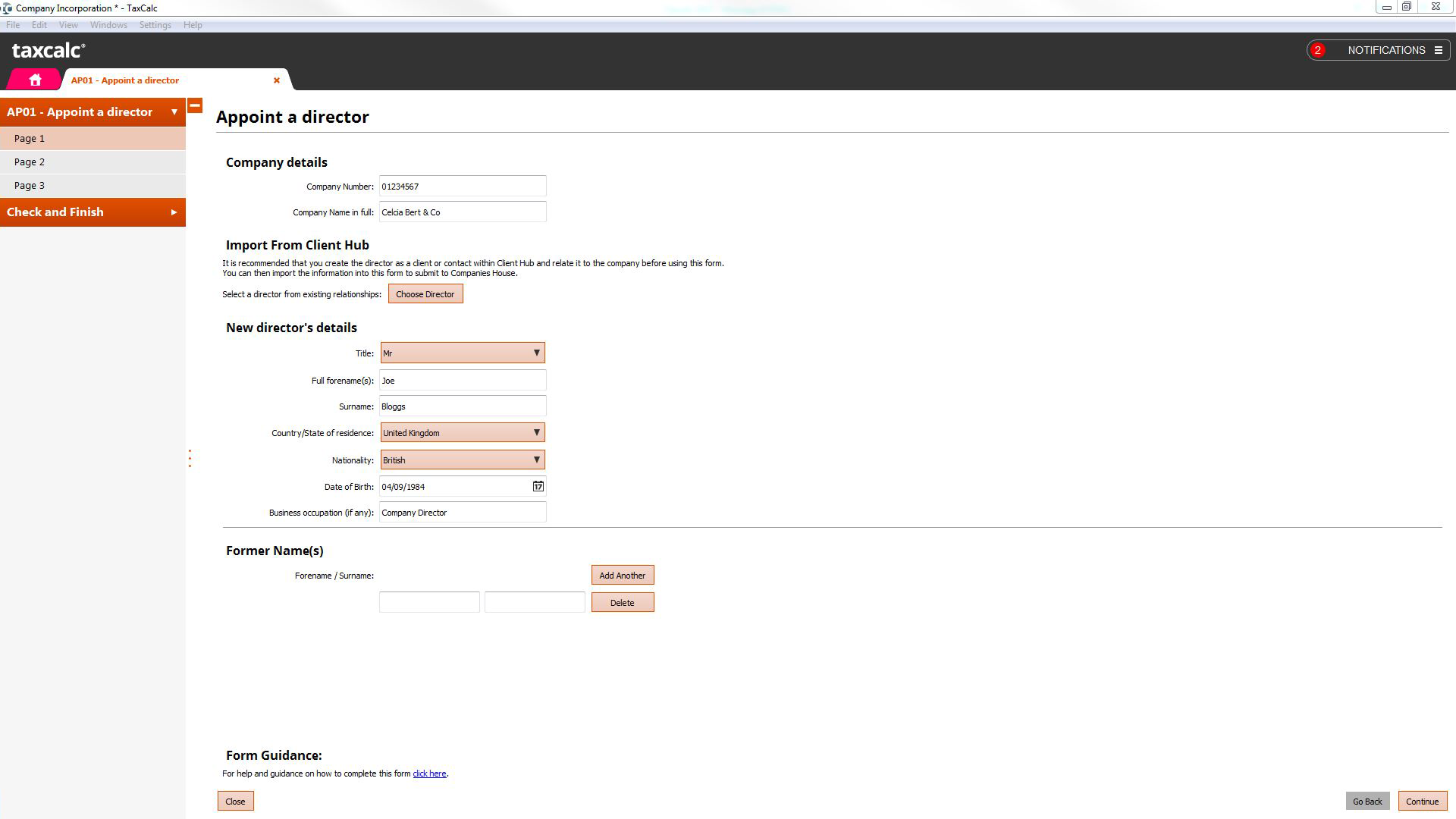 Companies House Forms TaxCalc